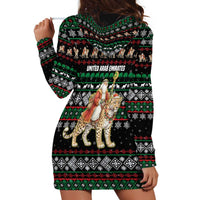 United Arab Emirates Christmas Hoodie Dress with Santa Riding Cheetah Black Snowflake Pattern and Palm Tree - Wonder Print Shop