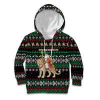 United Arab Emirates Christmas Kid Hoodie with Santa Riding Cheetah Black Snowflake Pattern and Palm Tree - Wonder Print Shop