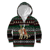 United Arab Emirates Christmas Kid Hoodie with Santa Riding Cheetah Black Snowflake Pattern and Palm Tree - Wonder Print Shop