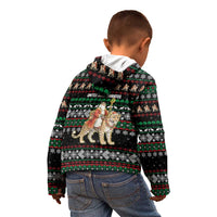 United Arab Emirates Christmas Kid Hoodie with Santa Riding Cheetah Black Snowflake Pattern and Palm Tree - Wonder Print Shop