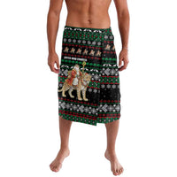 United Arab Emirates Christmas Lavalava with Santa Riding Cheetah Black Snowflake Pattern and Palm Tree - Wonder Print Shop