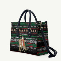 United Arab Emirates Christmas Leather Bag with Santa Riding Cheetah Black Snowflake Pattern and Palm Tree - Wonder Print Shop