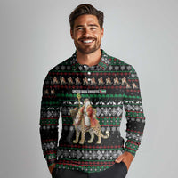 United Arab Emirates Christmas Long Sleeve Polo Shirt with Santa Riding Cheetah Black Snowflake Pattern and Palm Tree - Wonder Print Shop