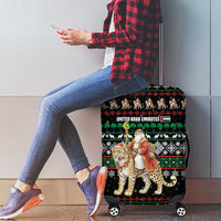 United Arab Emirates Christmas Luggage Cover with Santa Riding Cheetah Black Snowflake Pattern and Palm Tree - Wonder Print Shop