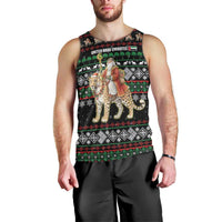 United Arab Emirates Christmas Men Tank Top with Santa Riding Cheetah Black Snowflake Pattern and Palm Tree - Wonder Print Shop