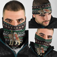 United Arab Emirates Christmas Neck Gaiter with Santa Riding Cheetah Black Snowflake Pattern and Palm Tree - Wonder Print Shop