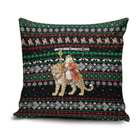 United Arab Emirates Christmas Pillow Cover with Santa Riding Cheetah Black Snowflake Pattern and Palm Tree - Wonder Print Shop