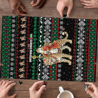 United Arab Emirates Christmas Puzzle with Santa Riding Cheetah Black Snowflake Pattern and Palm Tree - Wonder Print Shop