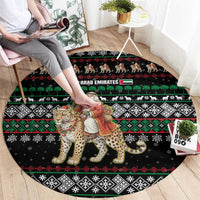 United Arab Emirates Christmas Round Carpet with Santa Riding Cheetah Black Snowflake Pattern and Palm Tree - Wonder Print Shop
