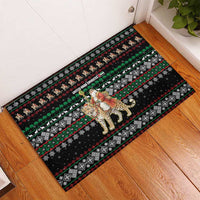 United Arab Emirates Christmas Rubber Doormat with Santa Riding Cheetah Black Snowflake Pattern and Palm Tree - Wonder Print Shop