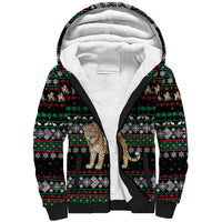 United Arab Emirates Christmas Sherpa Hoodie with Santa Riding Cheetah Black Snowflake Pattern and Palm Tree - Wonder Print Shop