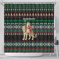 United Arab Emirates Christmas Shower Curtain with Santa Riding Cheetah Black Snowflake Pattern and Palm Tree - Wonder Print Shop