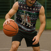 United Arab Emirates Christmas Sleeveless Hoodie with Santa Riding Cheetah Black Snowflake Pattern and Palm Tree - Wonder Print Shop