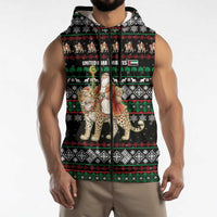 United Arab Emirates Christmas Sleeveless Zip Hoodie with Santa Riding Cheetah Black Snowflake Pattern and Palm Tree - Wonder Print Shop