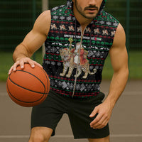 United Arab Emirates Christmas Sleeveless Zip Hoodie with Santa Riding Cheetah Black Snowflake Pattern and Palm Tree - Wonder Print Shop