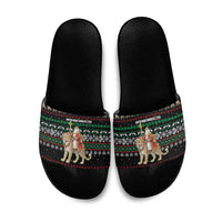 United Arab Emirates Christmas Slide Sandals with Santa Riding Cheetah Black Snowflake Pattern and Palm Tree - Wonder Print Shop