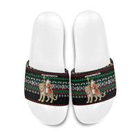 United Arab Emirates Christmas Slide Sandals with Santa Riding Cheetah Black Snowflake Pattern and Palm Tree - Wonder Print Shop