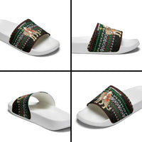 United Arab Emirates Christmas Slide Sandals with Santa Riding Cheetah Black Snowflake Pattern and Palm Tree - Wonder Print Shop