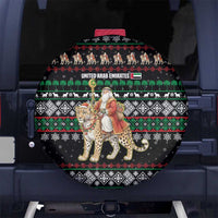 United Arab Emirates Christmas Spare Tire Cover with Santa Riding Cheetah Black Snowflake Pattern and Palm Tree - Wonder Print Shop