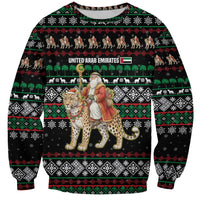 United Arab Emirates Christmas Sweatshirt with Santa Riding Cheetah Black Snowflake Pattern and Palm Tree - Wonder Print Shop
