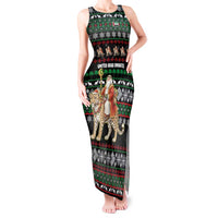 United Arab Emirates Christmas Tank Maxi Dress with Santa Riding Cheetah Black Snowflake Pattern and Palm Tree - Wonder Print Shop