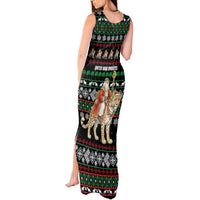 United Arab Emirates Christmas Tank Maxi Dress with Santa Riding Cheetah Black Snowflake Pattern and Palm Tree - Wonder Print Shop