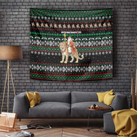 United Arab Emirates Christmas Tapestry with Santa Riding Cheetah Black Snowflake Pattern and Palm Tree - Wonder Print Shop