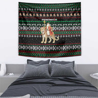 United Arab Emirates Christmas Tapestry with Santa Riding Cheetah Black Snowflake Pattern and Palm Tree - Wonder Print Shop