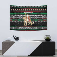 United Arab Emirates Christmas Tapestry with Santa Riding Cheetah Black Snowflake Pattern and Palm Tree - Wonder Print Shop