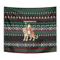 United Arab Emirates Christmas Tapestry with Santa Riding Cheetah Black Snowflake Pattern and Palm Tree - Wonder Print Shop