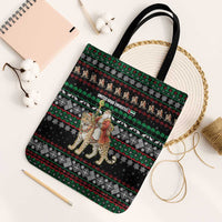 United Arab Emirates Christmas Tote Bag with Santa Riding Cheetah Black Snowflake Pattern and Palm Tree - Wonder Print Shop