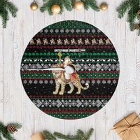 United Arab Emirates Christmas Tree Skirt with Santa Riding Cheetah Black Snowflake Pattern and Palm Tree - Wonder Print Shop