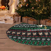 United Arab Emirates Christmas Tree Skirt with Santa Riding Cheetah Black Snowflake Pattern and Palm Tree - Wonder Print Shop
