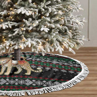 United Arab Emirates Christmas Tree Skirt with Santa Riding Cheetah Black Snowflake Pattern and Palm Tree - Wonder Print Shop