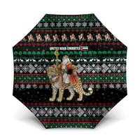 United Arab Emirates Christmas Umbrella with Santa Riding Cheetah Black Snowflake Pattern and Palm Tree - Wonder Print Shop