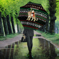 United Arab Emirates Christmas Umbrella with Santa Riding Cheetah Black Snowflake Pattern and Palm Tree - Wonder Print Shop