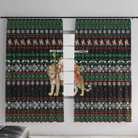 United Arab Emirates Christmas Window Curtain with Santa Riding Cheetah Black Snowflake Pattern and Palm Tree - Wonder Print Shop