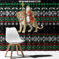 United Arab Emirates Christmas Window Curtain with Santa Riding Cheetah Black Snowflake Pattern and Palm Tree - Wonder Print Shop