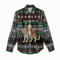 United Arab Emirates Christmas Women Casual Shirt with Santa Riding Cheetah Black Snowflake Pattern and Palm Tree - Wonder Print Shop