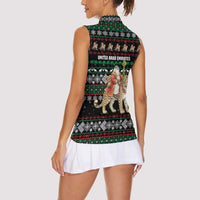 United Arab Emirates Christmas Women Sleeveless Polo Shirt with Santa Riding Cheetah Black Snowflake Pattern and Palm Tree - Wonder Print Shop
