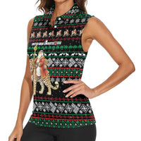 United Arab Emirates Christmas Women Sleeveless Polo Shirt with Santa Riding Cheetah Black Snowflake Pattern and Palm Tree - Wonder Print Shop