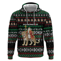 United Arab Emirates Christmas Zip Hoodie with Santa Riding Cheetah Black Snowflake Pattern and Palm Tree - Wonder Print Shop