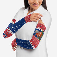 Laos Christmas Arm Sleeves with Festive Elephant Design and Holiday Village Pattern - Wonder Print Shop