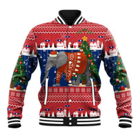 Laos Christmas Baseball Jacket with Festive Elephant Design and Holiday Village Pattern - Wonder Print Shop