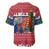 Laos Christmas Baseball Jersey with Festive Elephant Design and Holiday Village Pattern - Wonder Print Shop