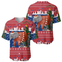 Laos Christmas Baseball Jersey with Festive Elephant Design and Holiday Village Pattern - Wonder Print Shop