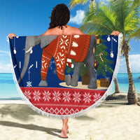 Laos Christmas Beach Blanket with Festive Elephant Design and Holiday Village Pattern - Wonder Print Shop