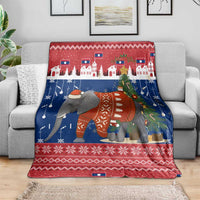 Laos Christmas Blanket with Festive Elephant Design and Holiday Village Pattern - Wonder Print Shop