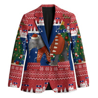 Laos Christmas Blazer with Festive Elephant Design and Holiday Village Pattern - Wonder Print Shop
