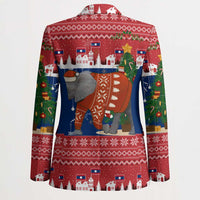 Laos Christmas Blazer with Festive Elephant Design and Holiday Village Pattern - Wonder Print Shop